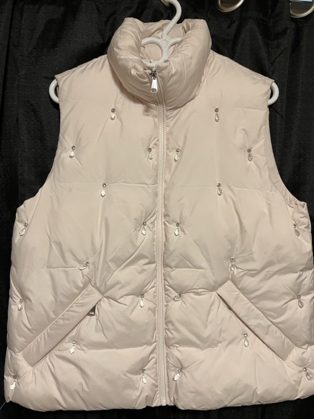 Women’s Quilted Cream Puffer Vest with Crystal Embellishments